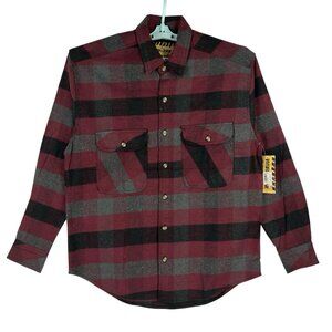 Work Zone Men's Long Sleeve Black Maroon Plaid Shirt Sz Large Buttons Casual NWT